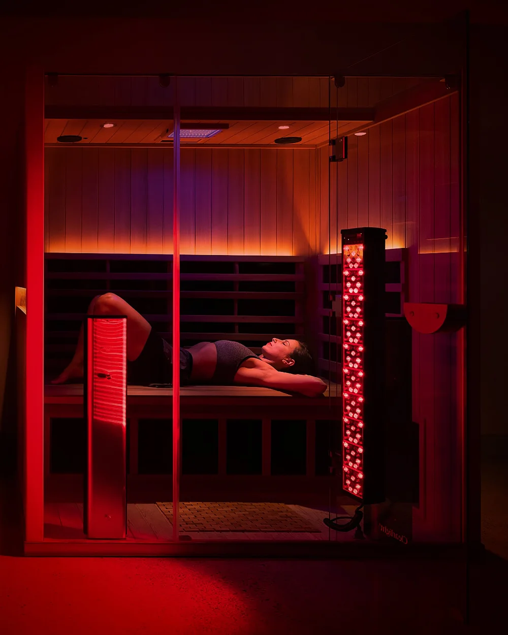 Private infrared sauna suite with red light therapy at City Cave Fort Lauderdale