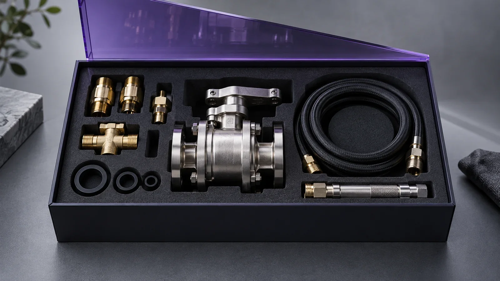 Configured industrial repair kit arranged in a precision-cut foam tray