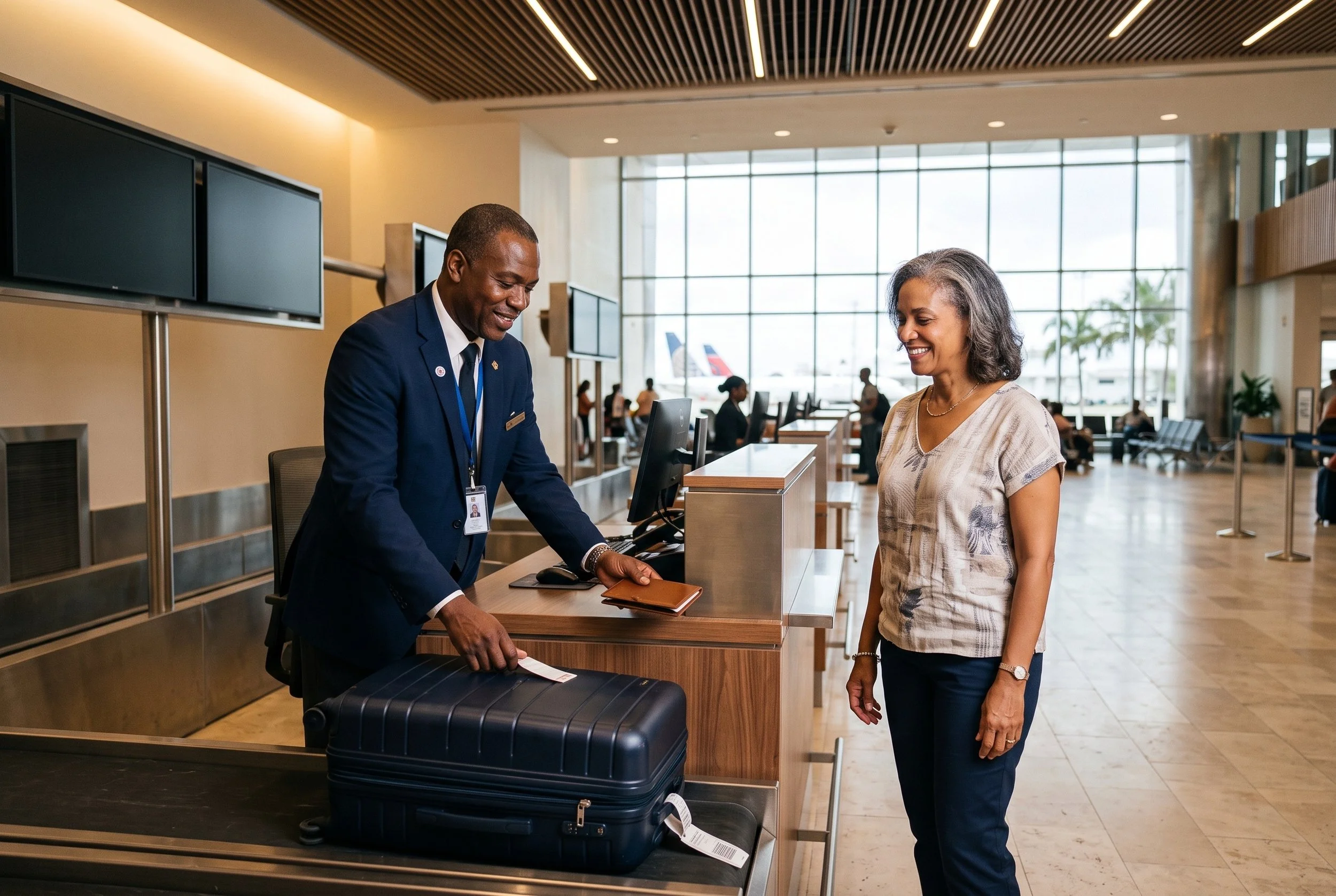 An Altura porter handling luggage at Punta Cana International Airport on departure