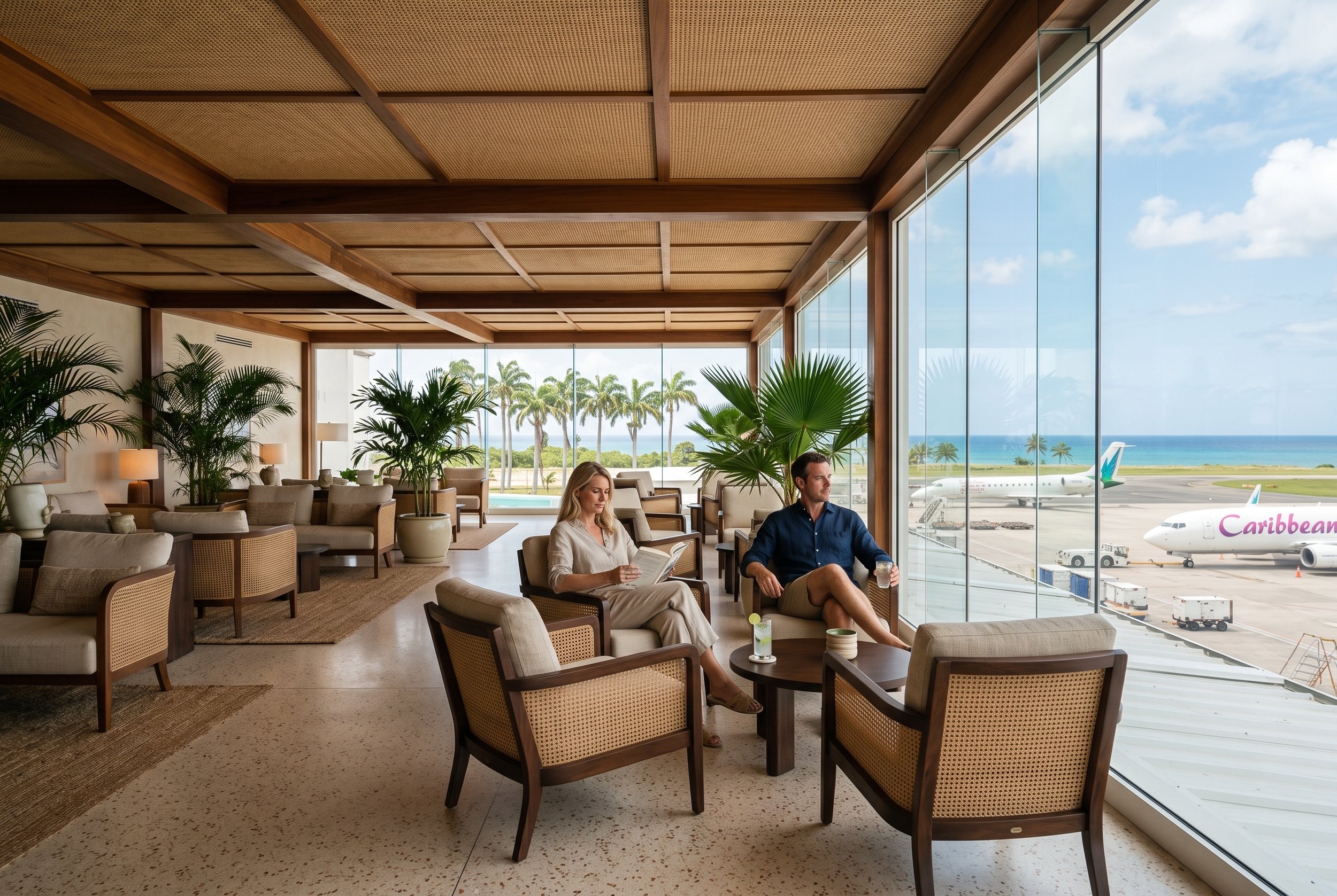 A couple waiting in the VIP lounge at Punta Cana International Airport