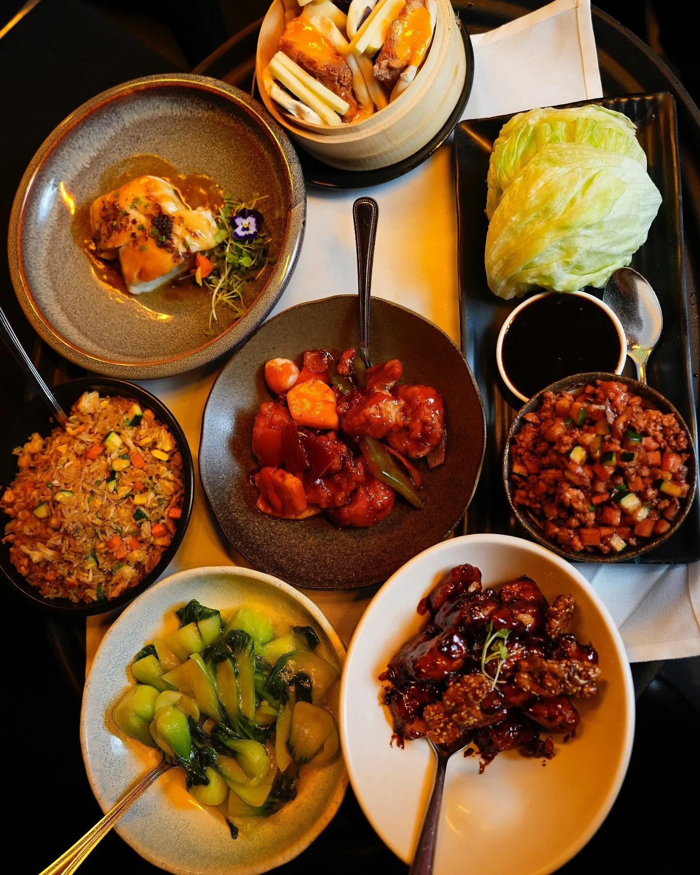 Beijing Chicken and Black Pepper Beef signature dishes at Panda Harlem