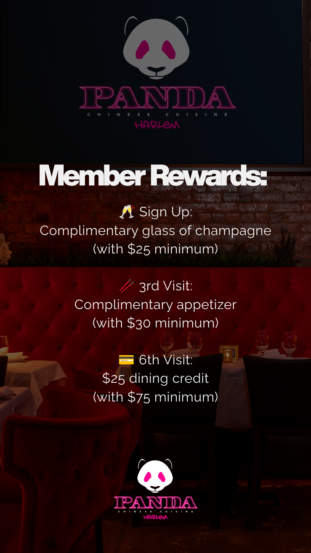 Panda Rewards member rewards flyer for Panda Harlem