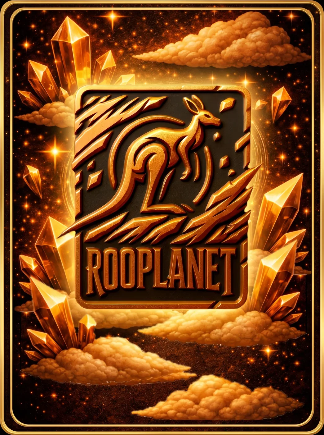 Gold and fire ROOPLANET trading card design