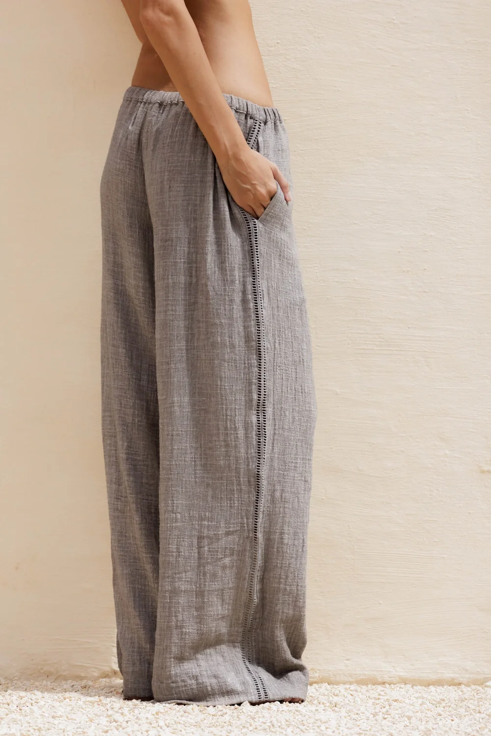 Nousa Concept SS26 womenswear — hand-dyed trousers in natural fabrics