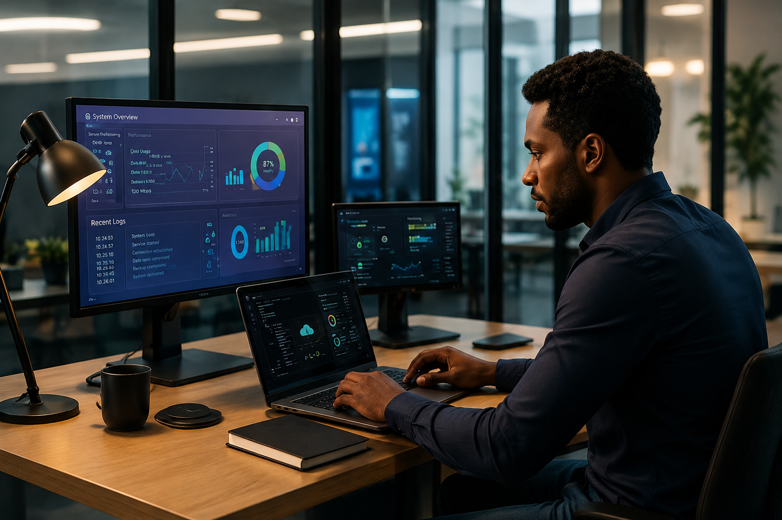 Business technology professional reviewing system reliability and operational information.