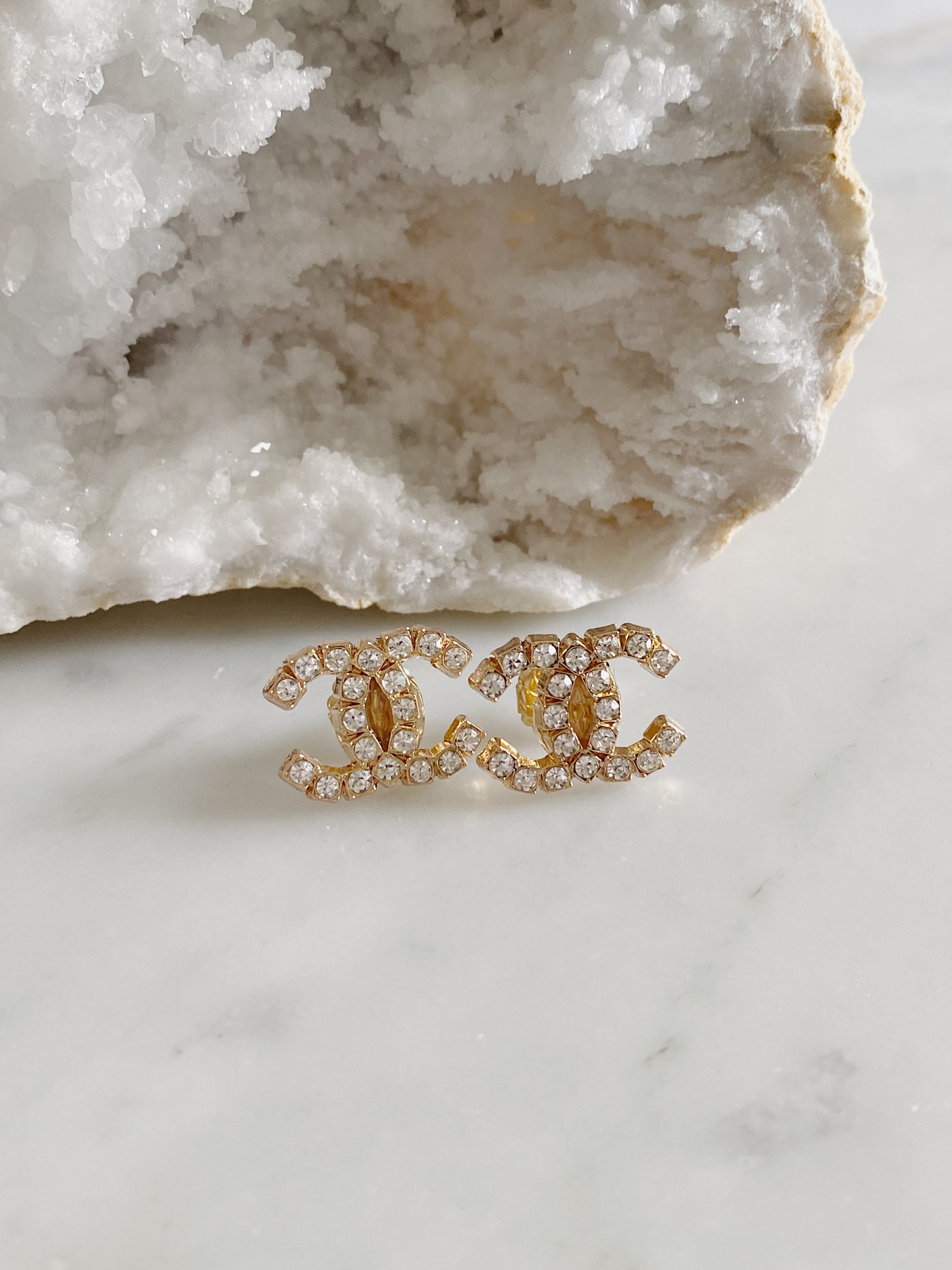 Chanel Triple Circle Crystal Filled CC Logo Drop Earrings