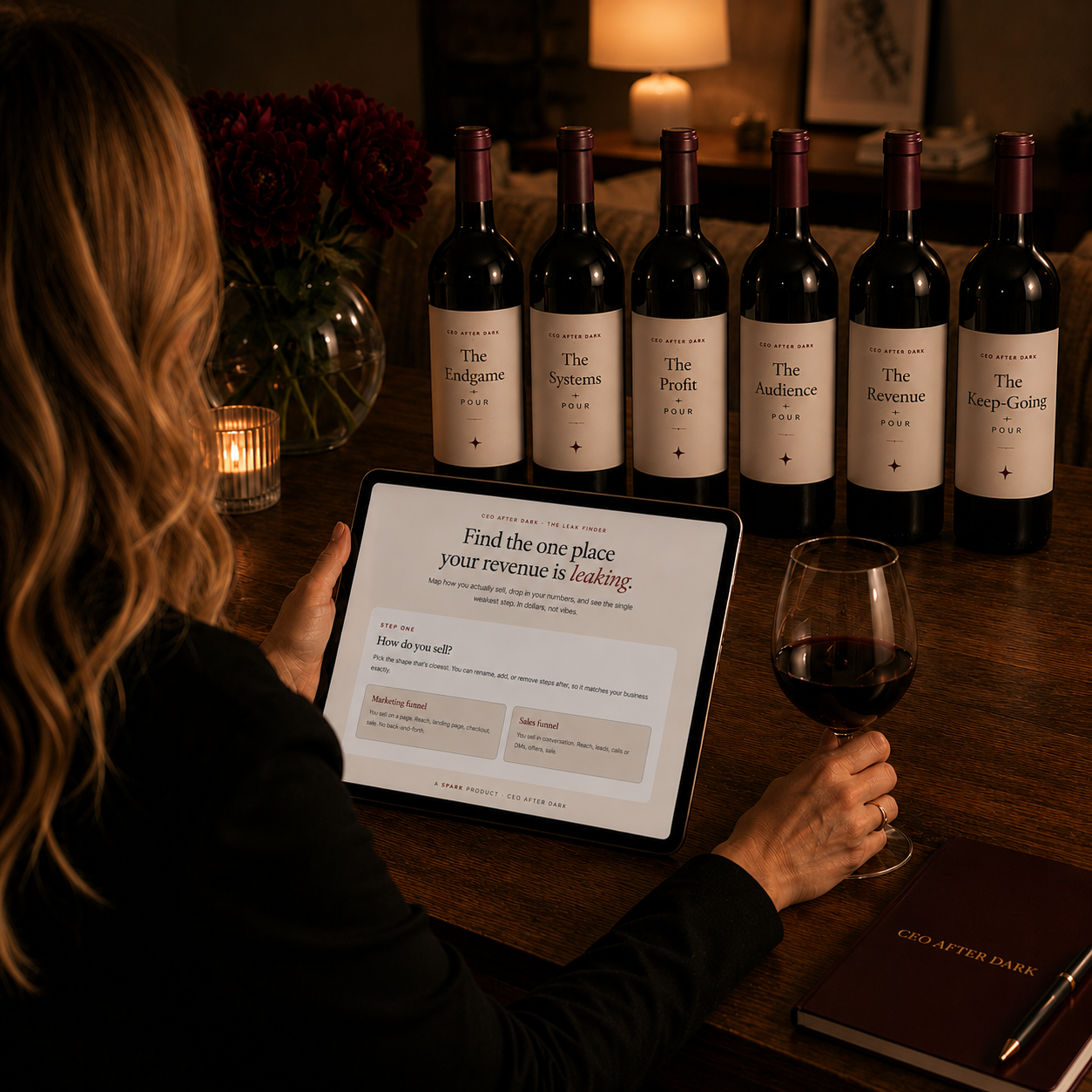 The CEO After Dark Full Bottle, all six pours