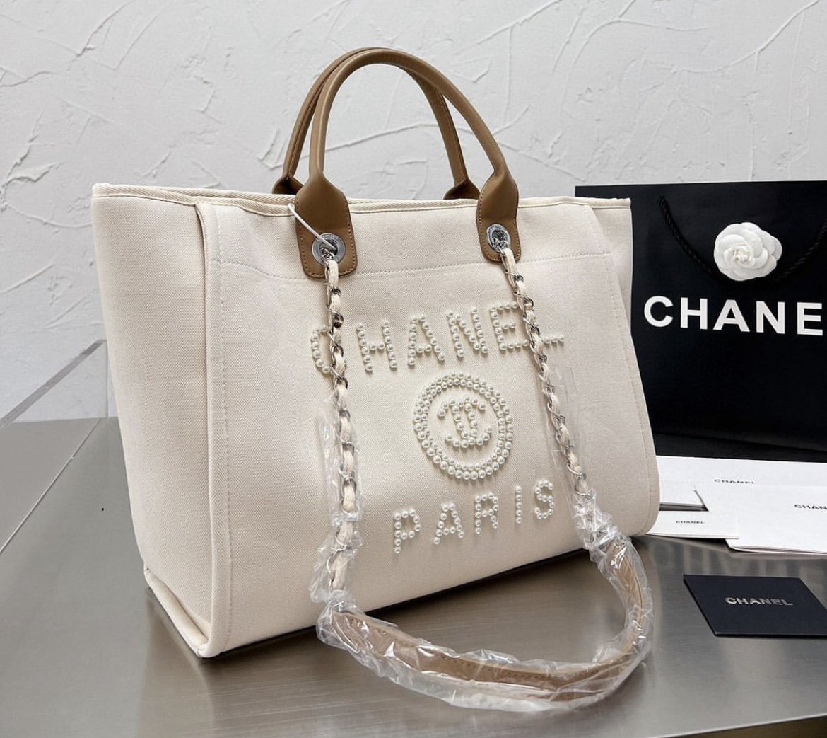 chanel tote canvas leather