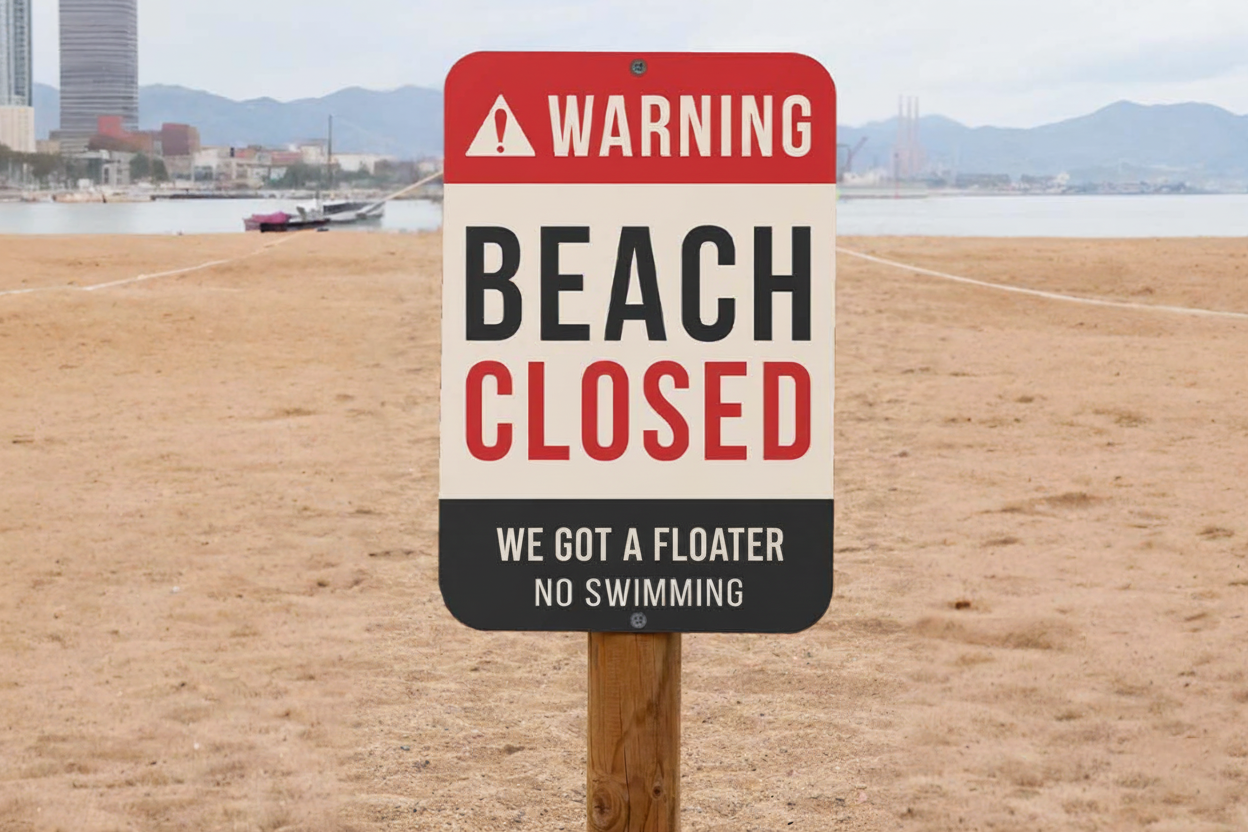 Custom funny beach closed sign - we got a floater