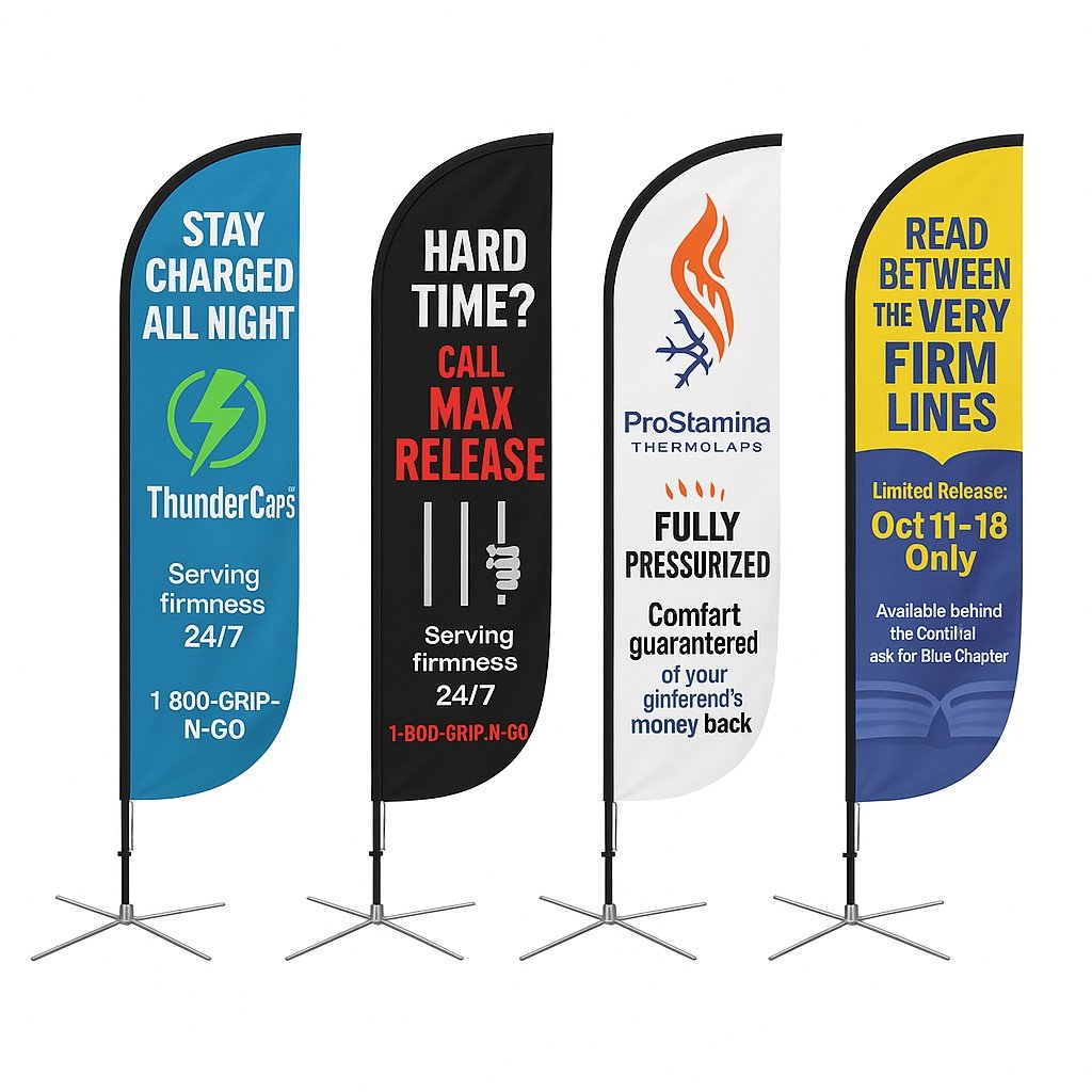 Feather-flags featuring custom outdoor sign designs for promotion.