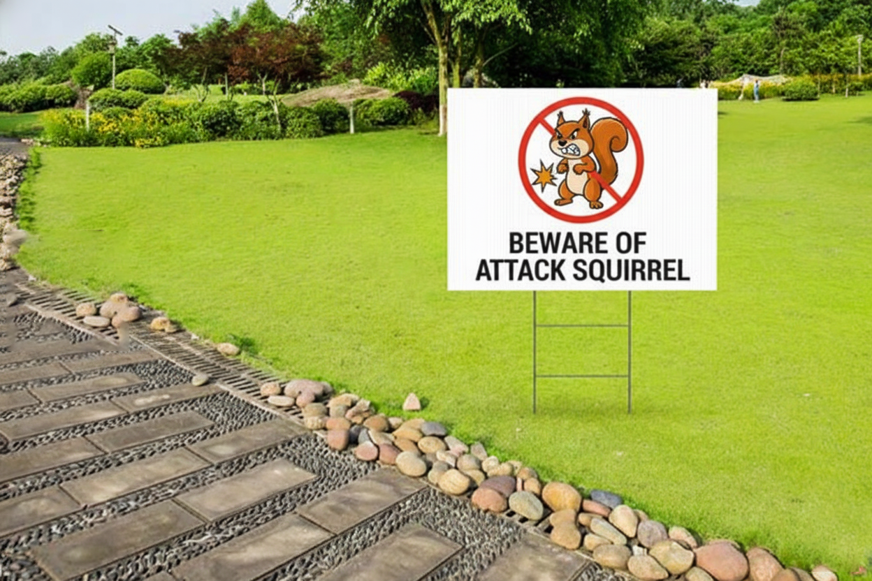 Custom funny beware of attack squirrel yard sign