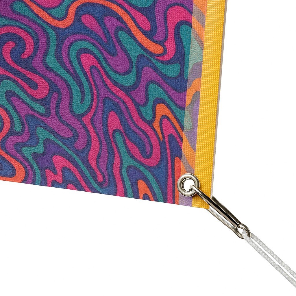 Close-up of premium matte vinyl banner corner with grommet