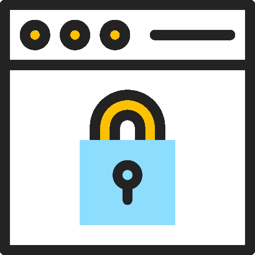 Browser window with a blue padlock in front, representing cyber security.