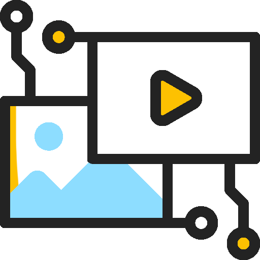 Image and video icon with connected circuits, representing design and creative.