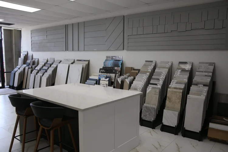 Quartz countertop island in the showroom
