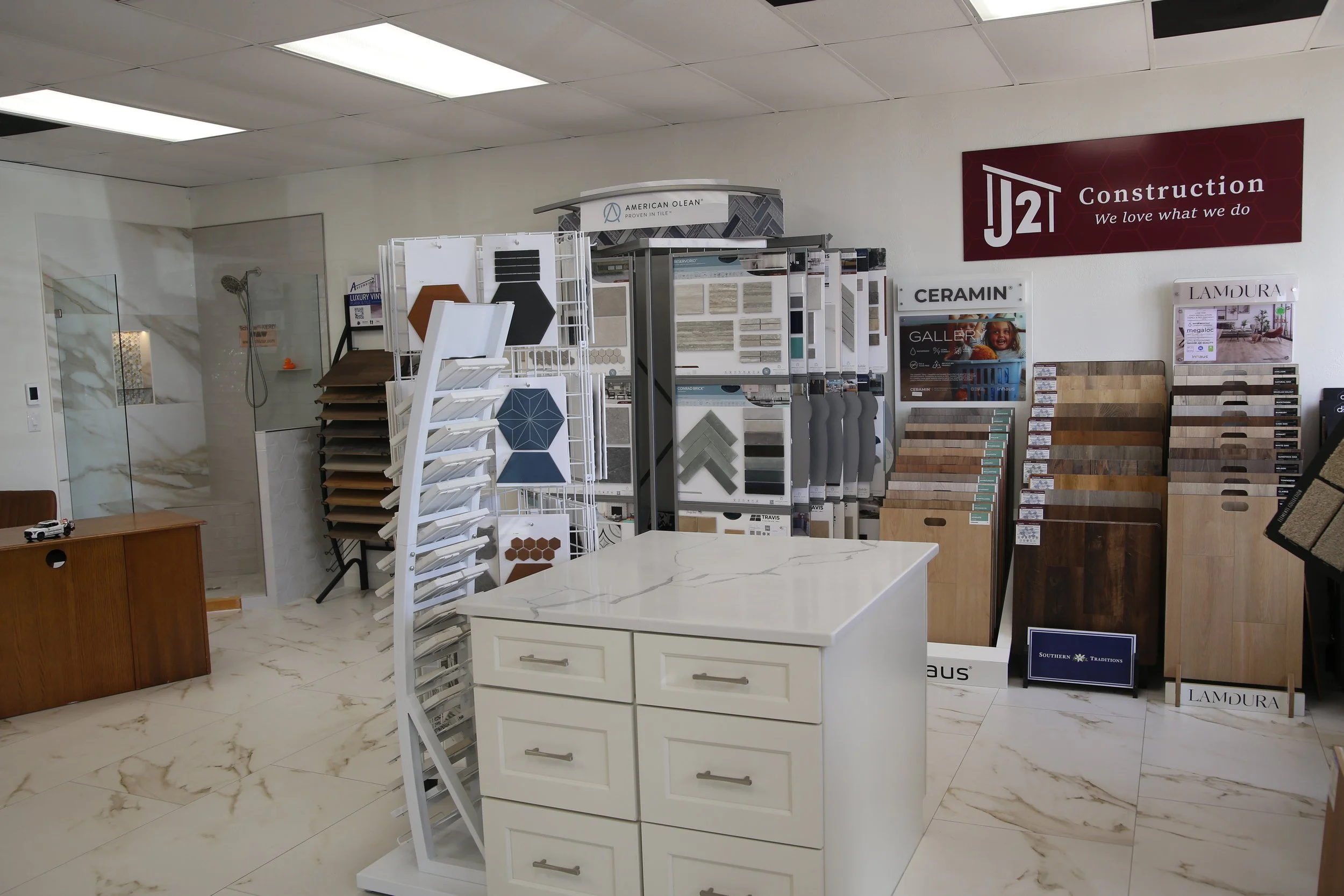Inside the J2 Construction showroom in College Station