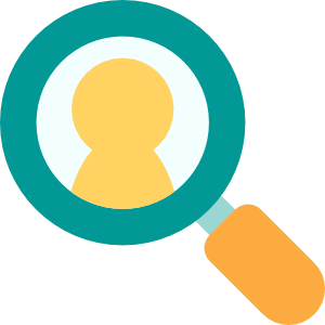 A simple illustration of a magnifying glass focussed on a small figure, representing self-reflection.