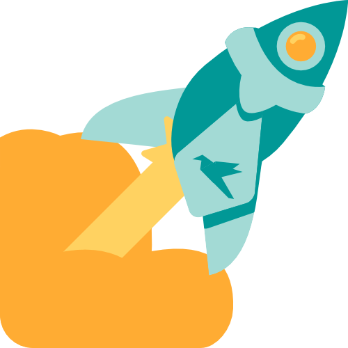A simple illustration of a rocketship bearing the Yipiyap logo.