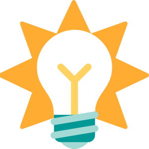 A cartoon of a glowing lightbulb, representing Teaching and Learning.