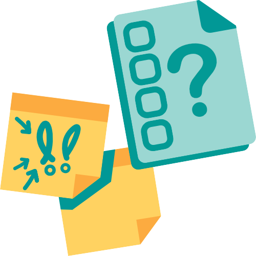 A simple illustration of an exam paper and some revision post-it notes.