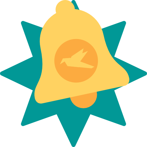 A simple illustration of an alarm bell, emblazoned with the Peerscroller logo.
