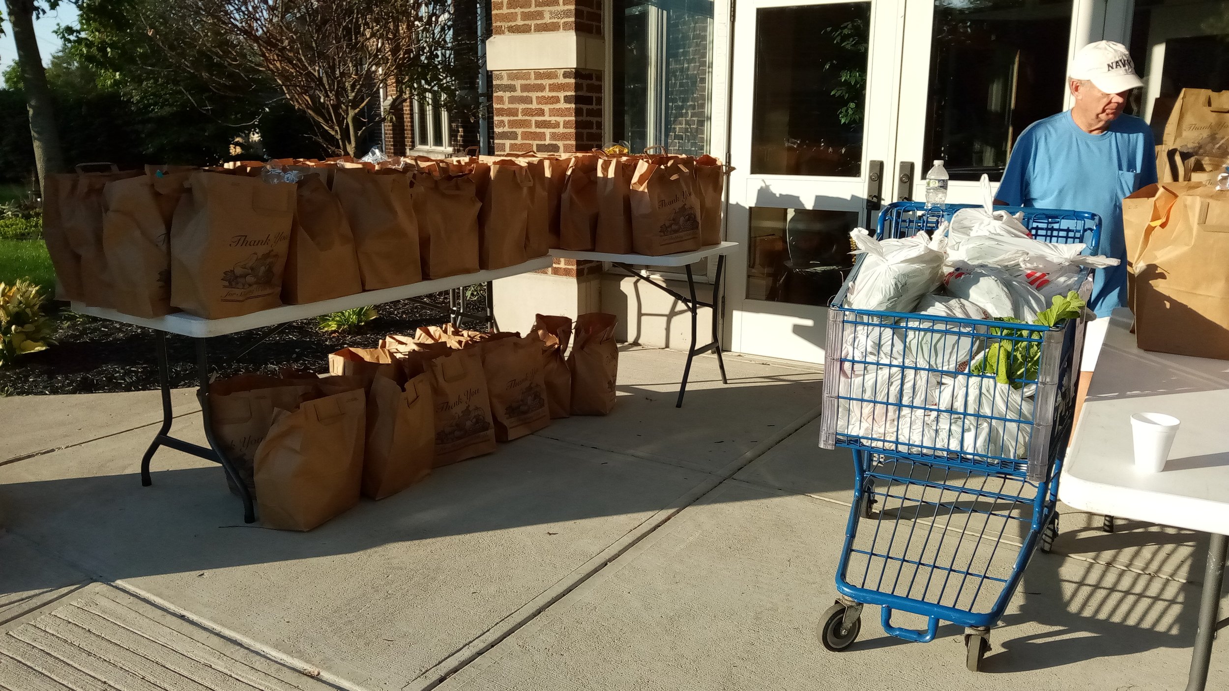 Food pantry bags prepared for distribution