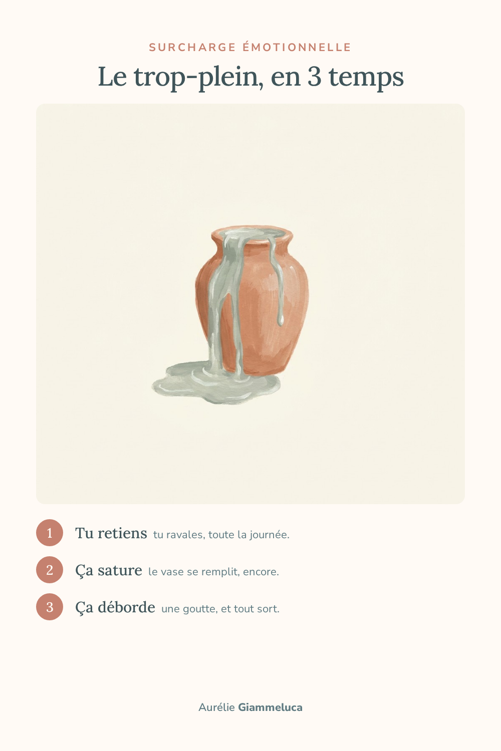Surcharge émotionnelle : le trop-plein en 3 temps, illustration d'un vase qui déborde