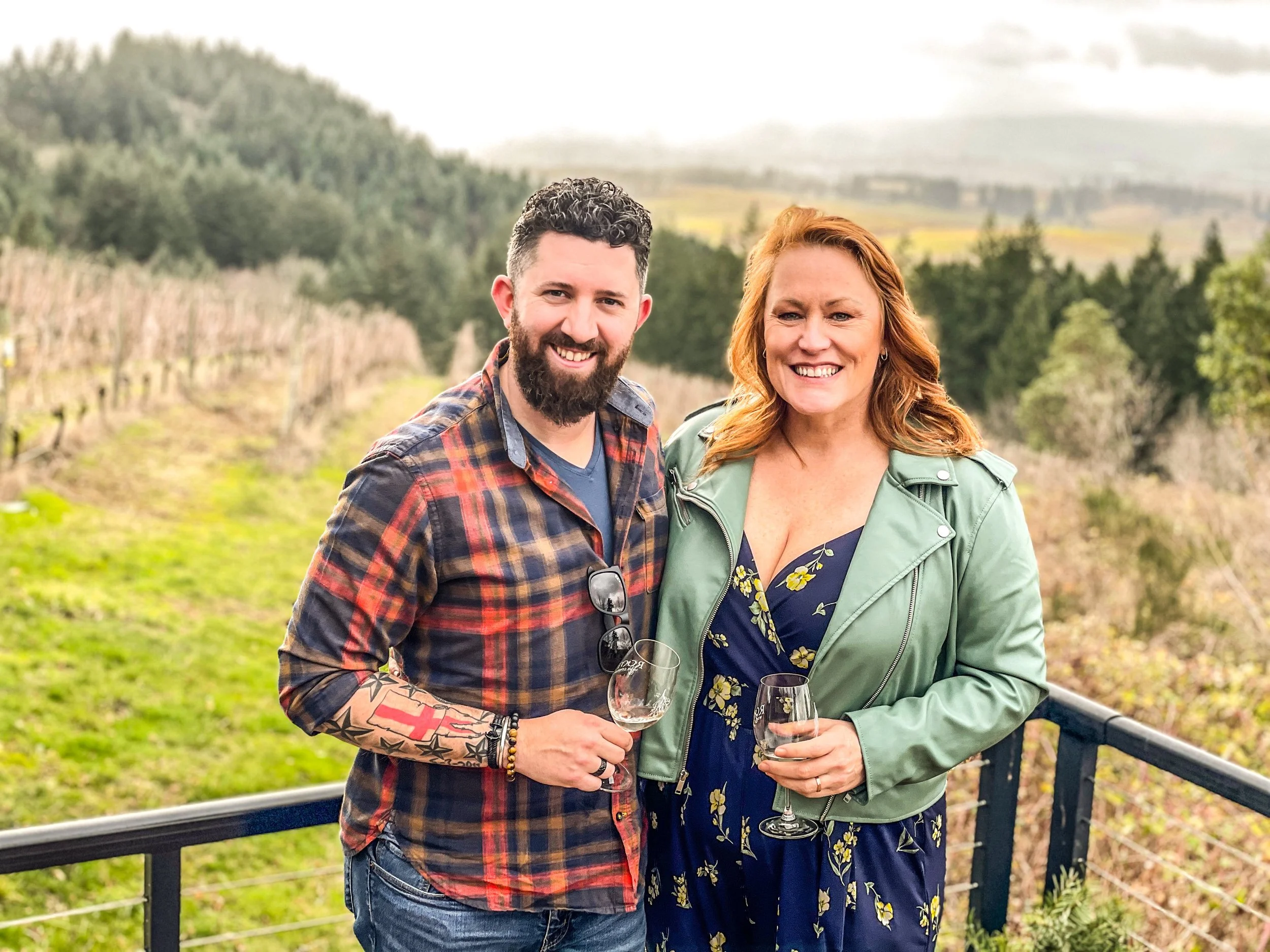Two people enjoying wine together