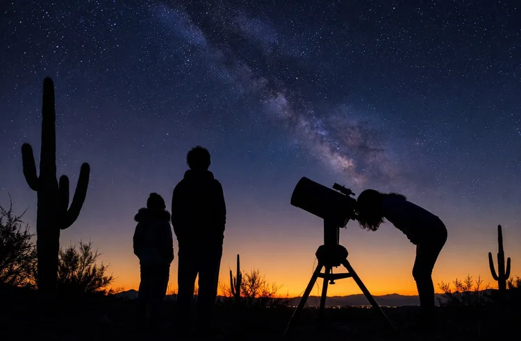 Stargazing with a telescope on a Tucson desert night