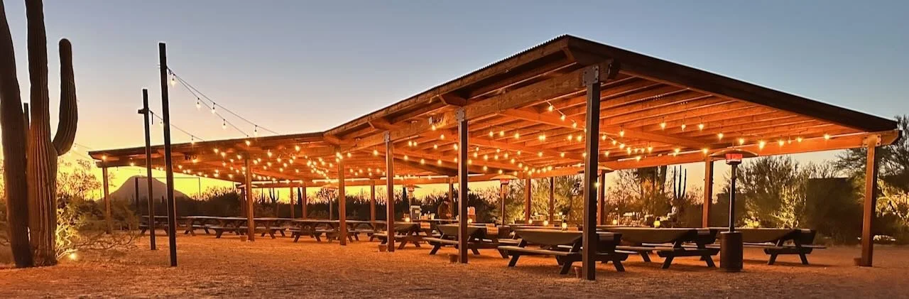 Trail Dust desert dining site at dusk