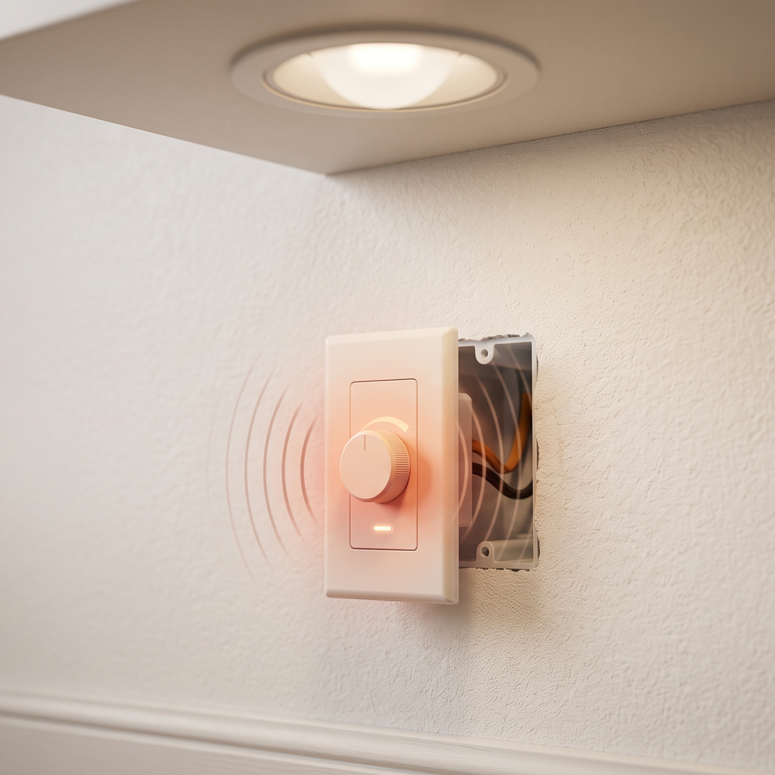 rusty dimmer switch with scorched wall plate