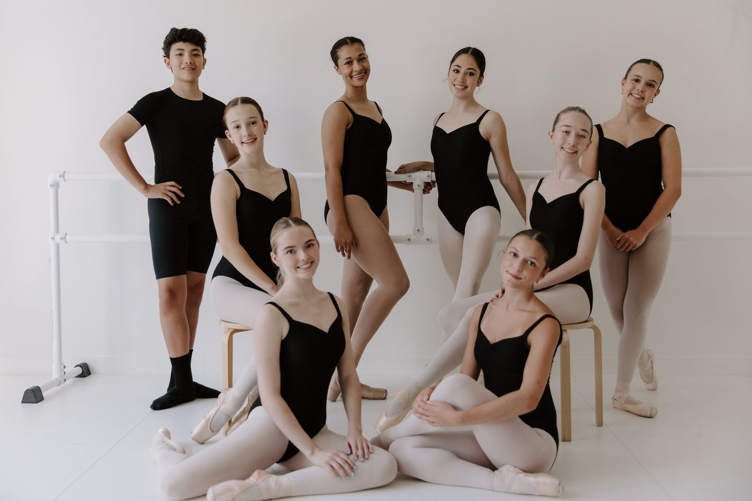 Professional Division dancers posed at the barre