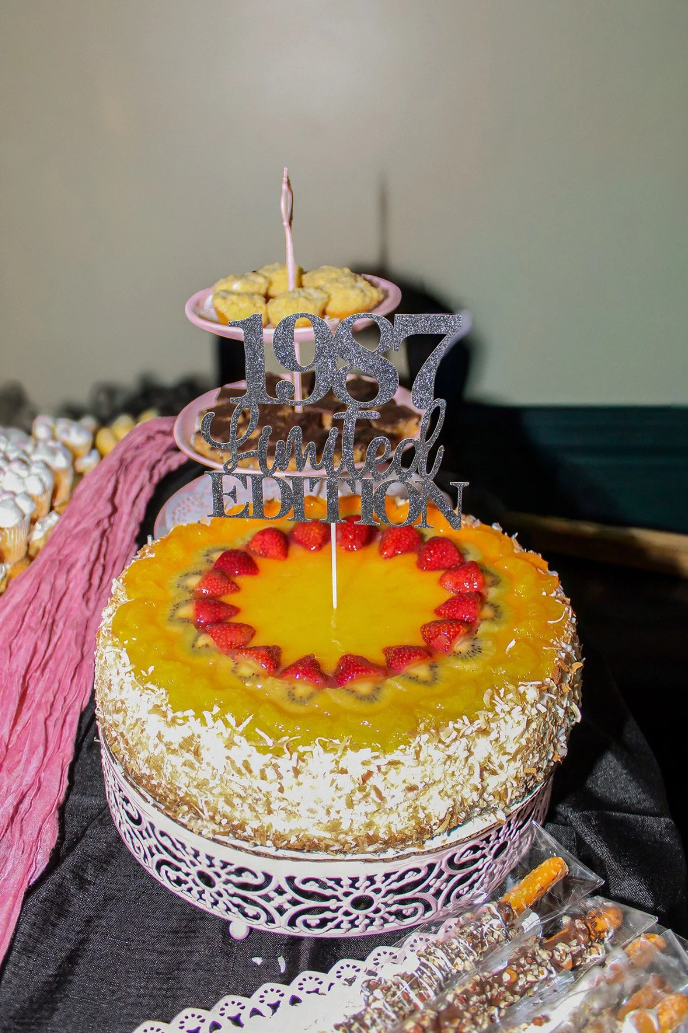 Birthday cake with autumn-colored decoration