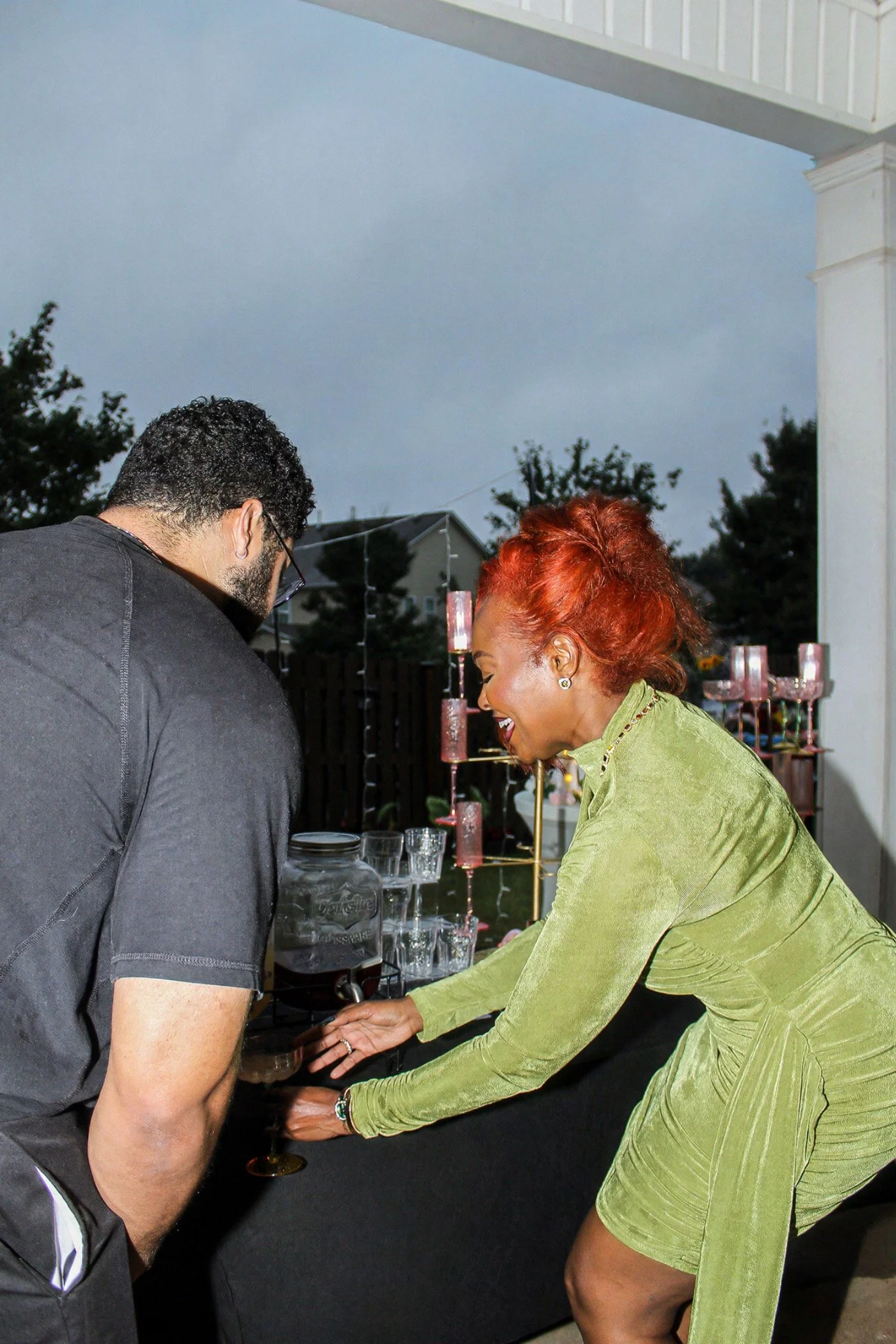 A lively birthday moment near the hibachi station