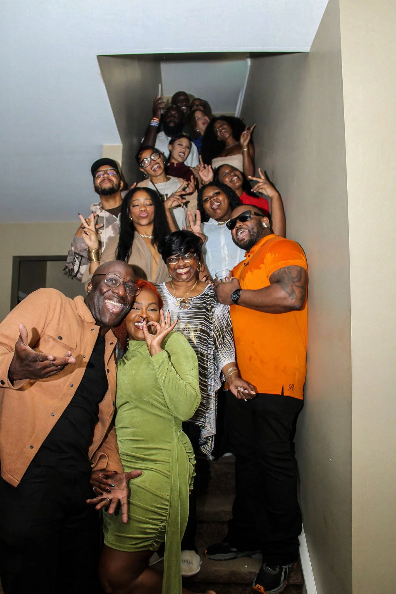 Another cheerful birthday group portrait on the stairs