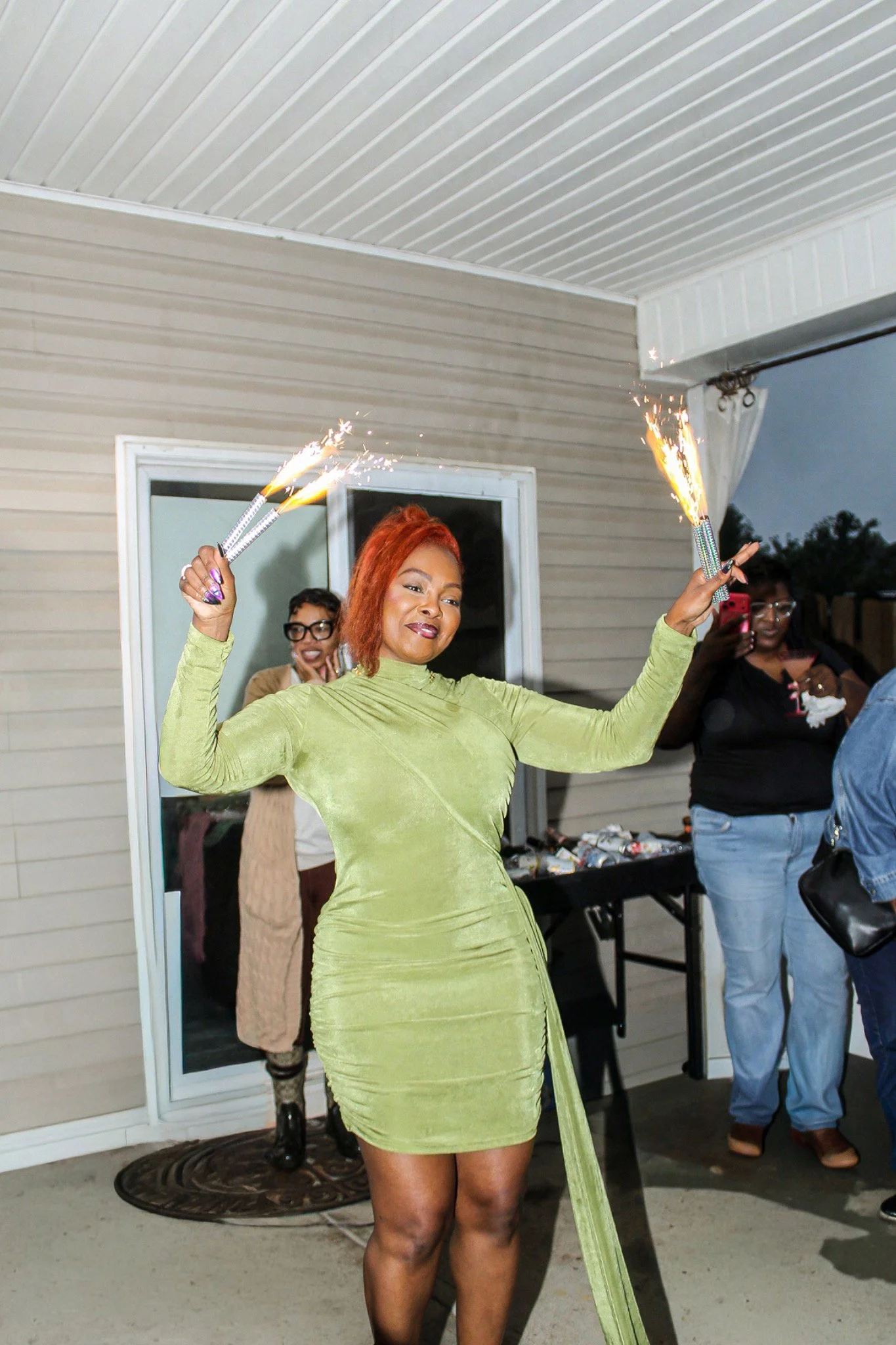 Dancing with sparklers during the celebration