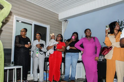 Guests gathered on the patio during the celebration