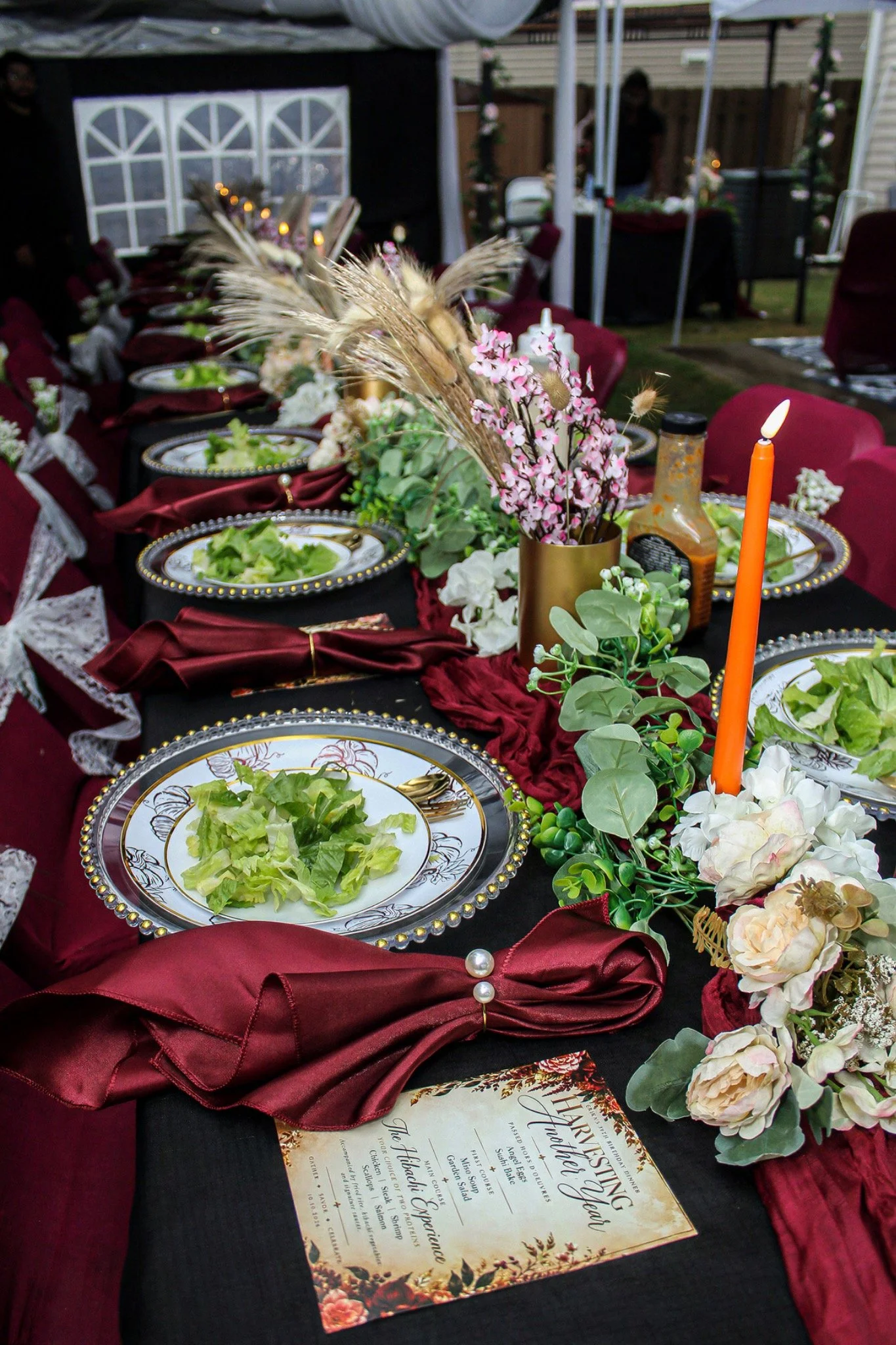Elegant place settings along the birthday dining table