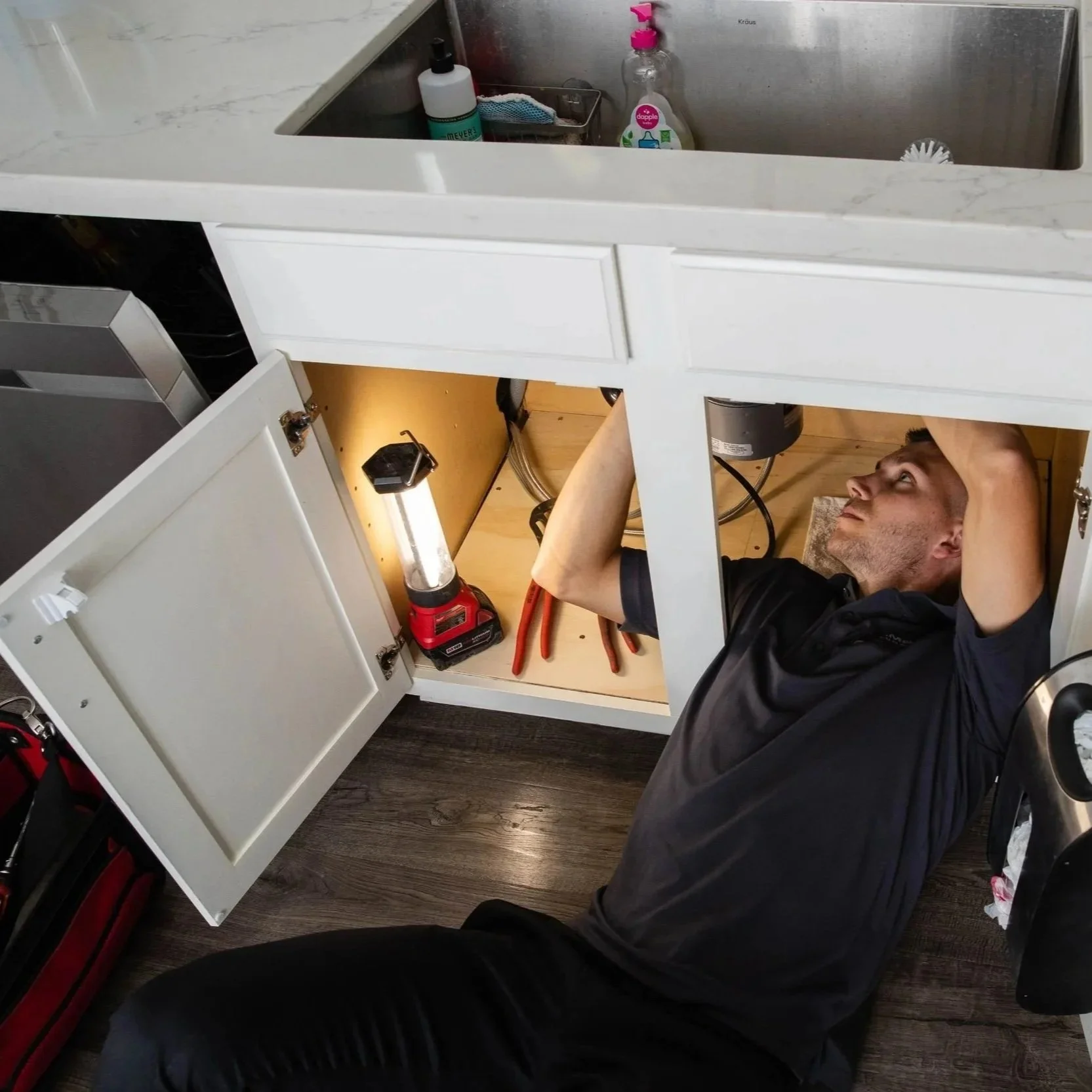 modern kitchen sink with garbage disposal unit