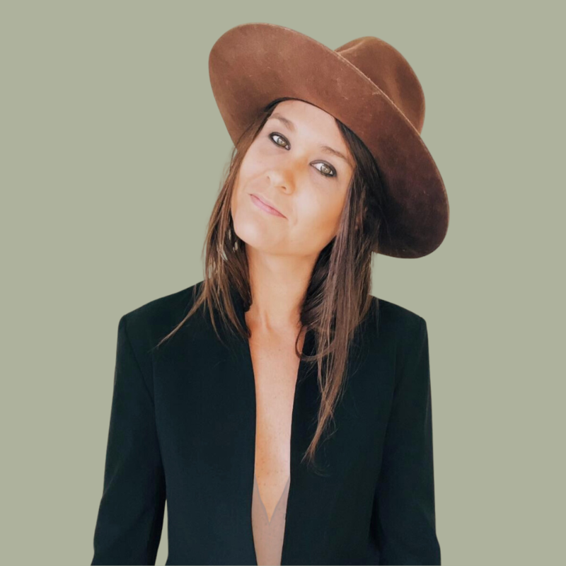 Rachel Browne in a brown hat and black jacket