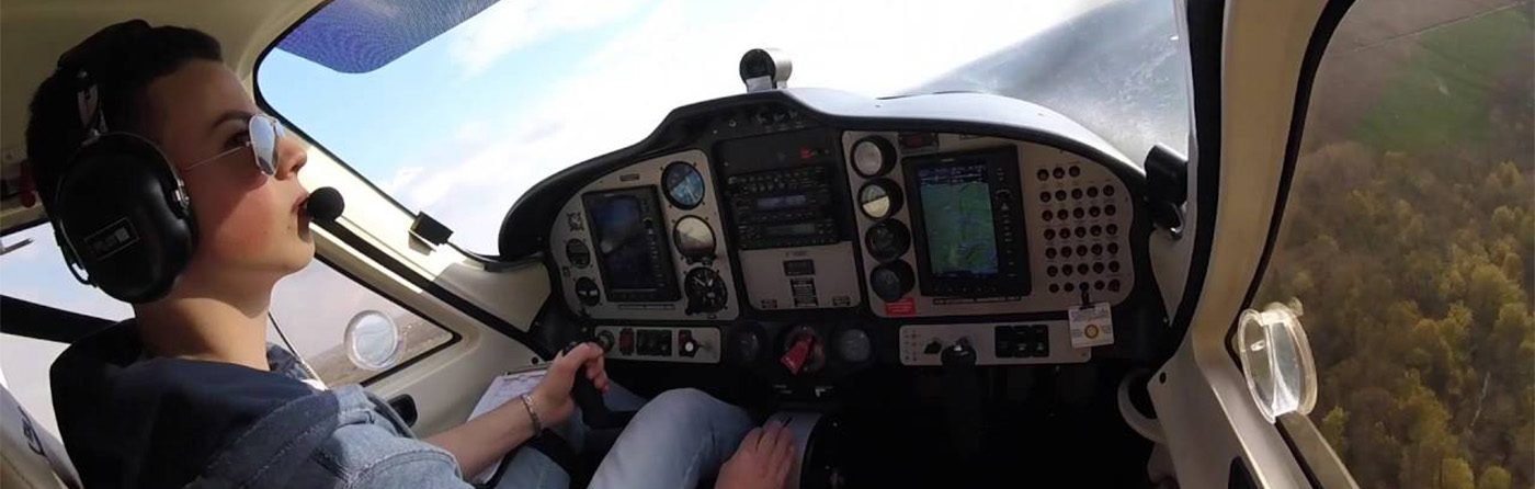 Student pilot flying a light aircraft with modern avionics at Bay of Islands Aero Club, based at Kerikeri Airport in Northland, New Zealand.