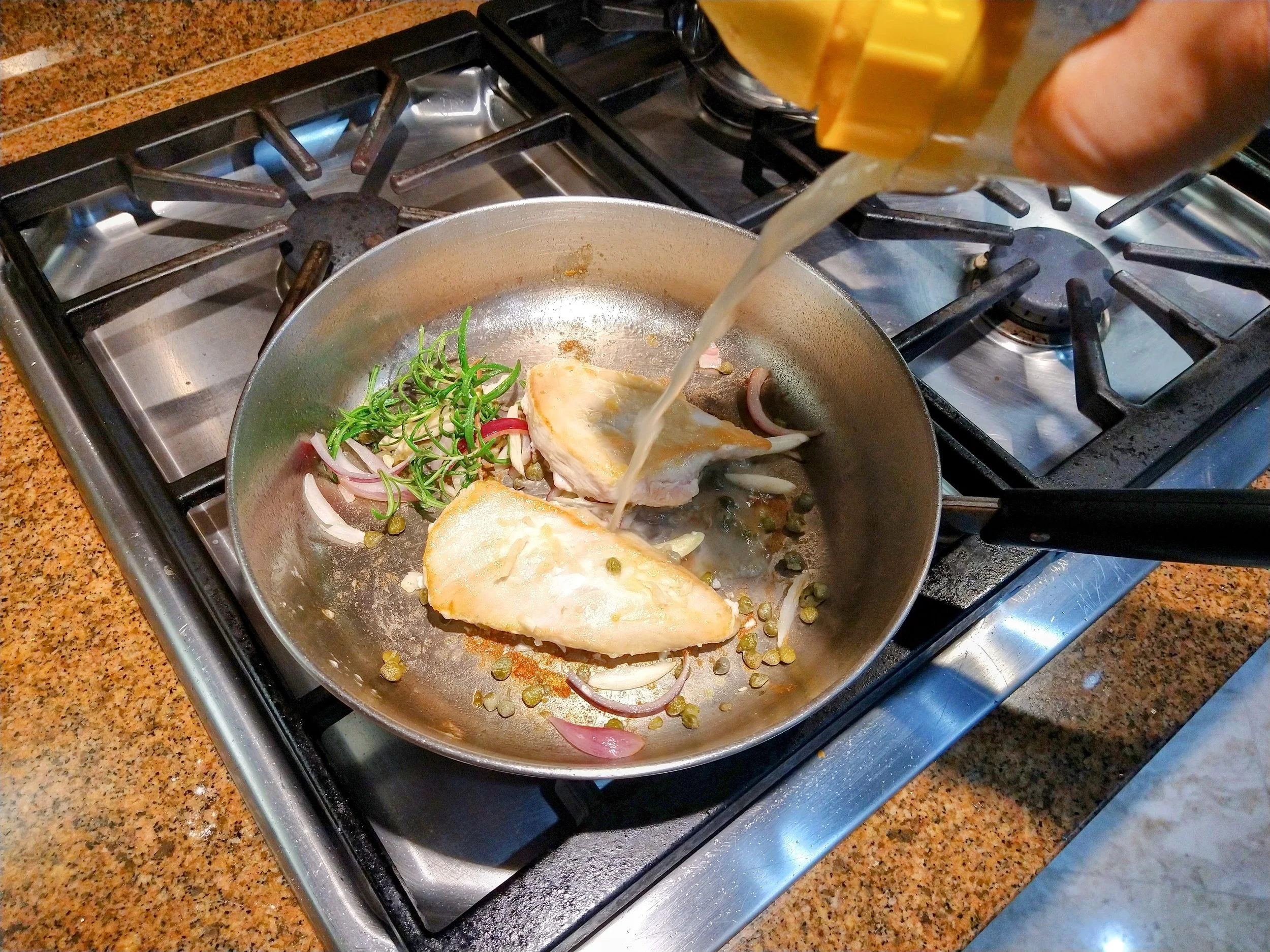 Searing the Chicken Scaloppine