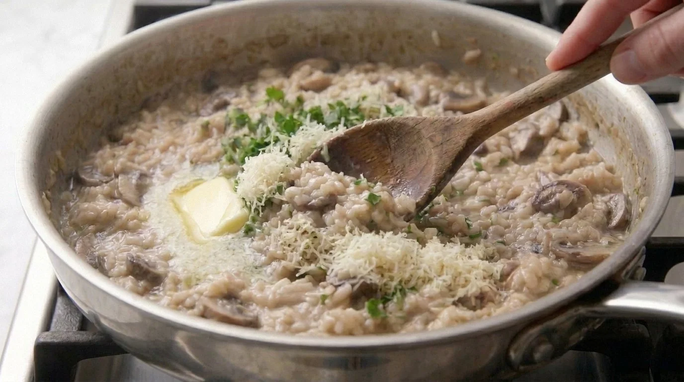 Mediterranean Diet Mushroom Risotto - Step 9: Finish with Mantecatura