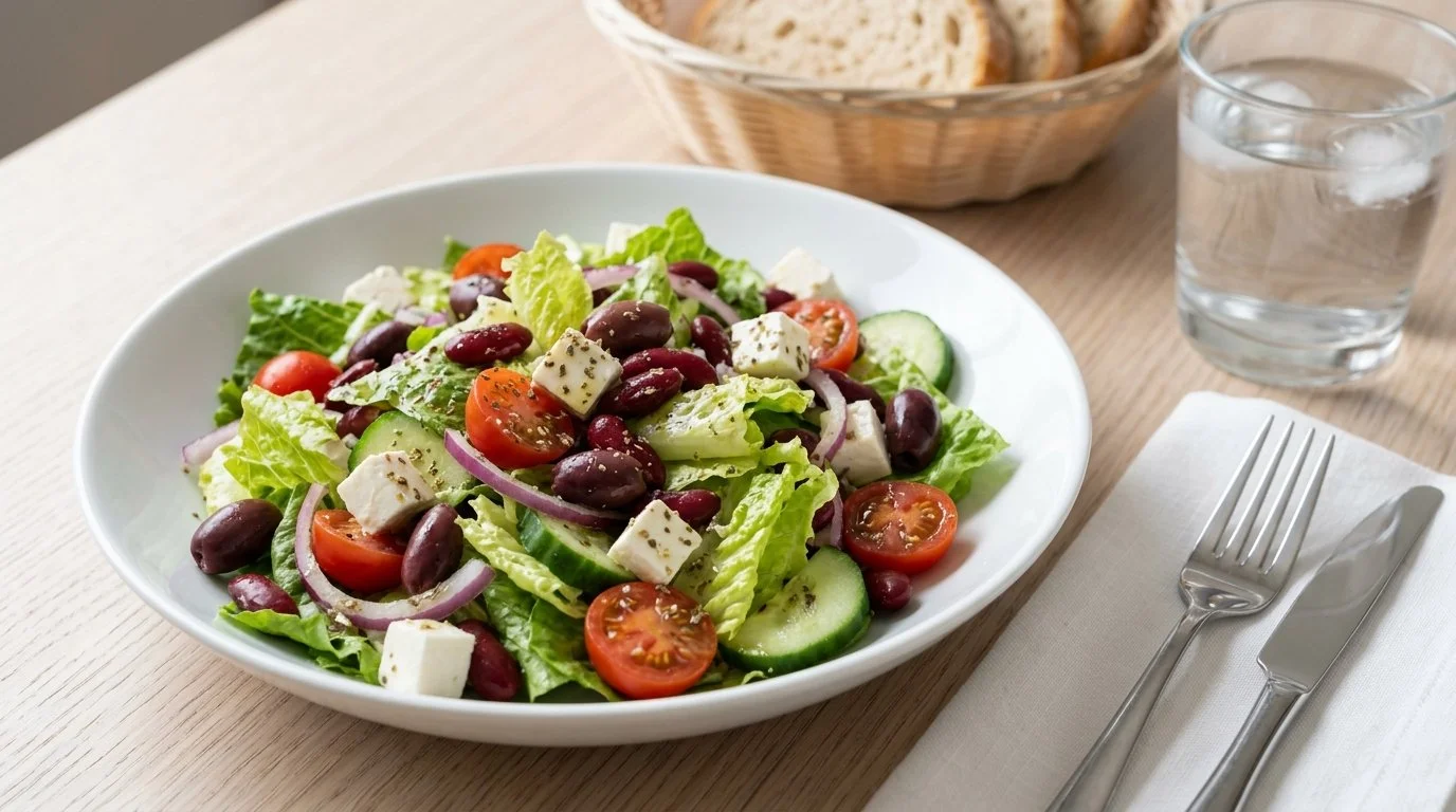 Mediterranean Diet Greek Entree Salad with Kidney Beans and Feta Cheese