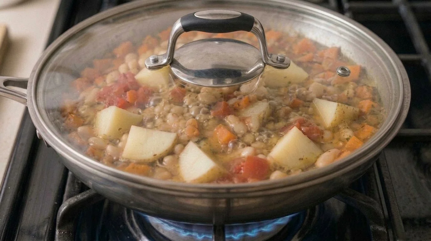 Mediterranean Diet Pasta Fagioli White Bean Soup Bowl - Step 7: Simmer Base