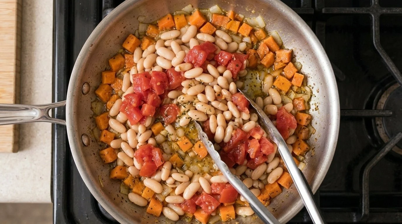 Mediterranean Diet Pasta Fagioli White Bean Soup Bowl - Step 5: Fold Base Ingredients