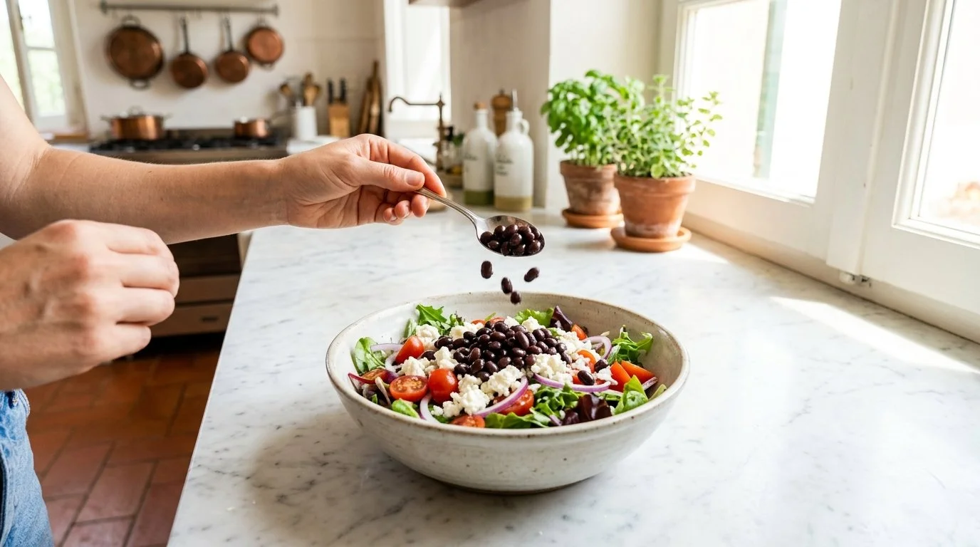 Mediterranean Diet Mexican Queso Fresco and Avocado Entrée Salad - Step 4: Add Beans