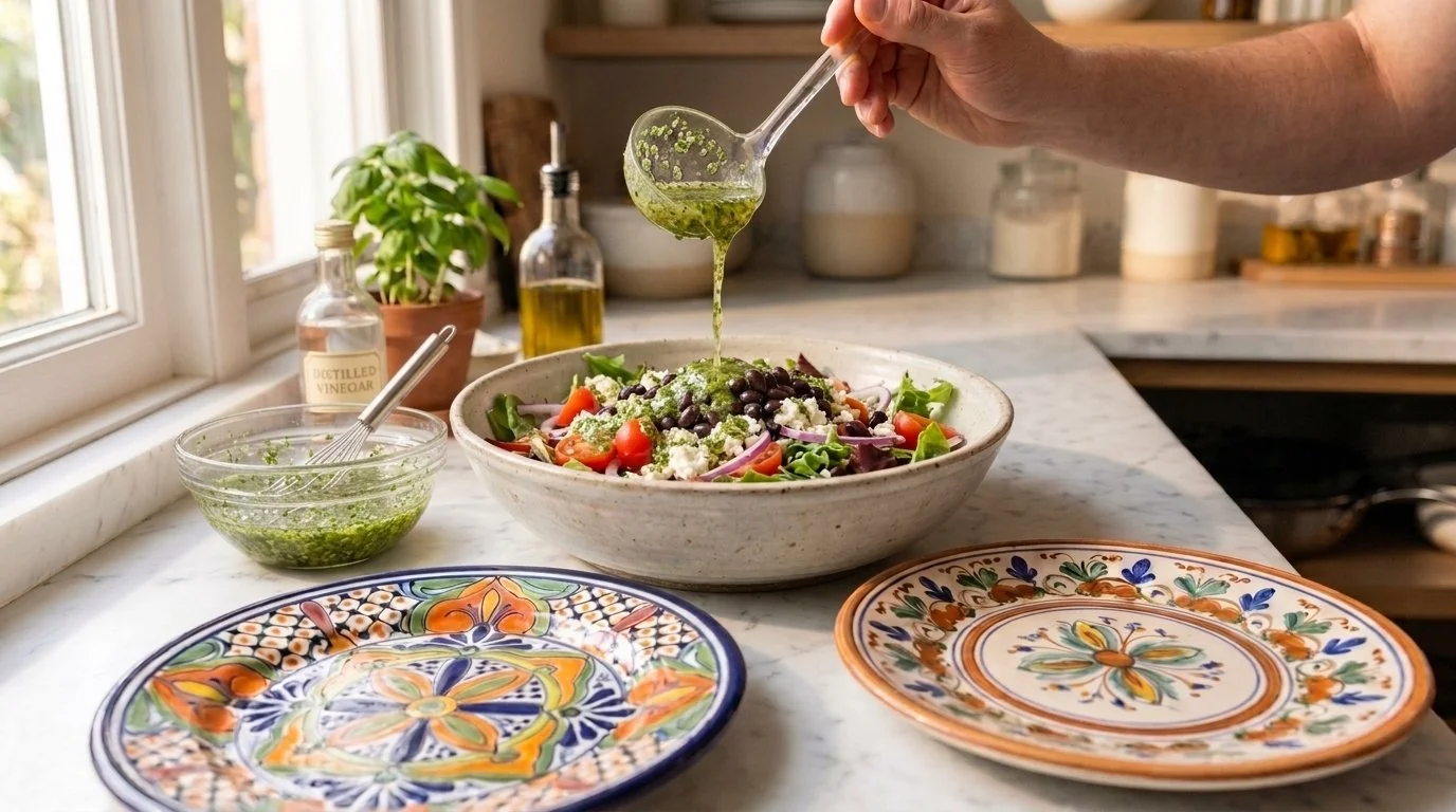 Mediterranean Diet Mexican Queso Fresco and Avocado Entrée Salad - Step 9: Dress and Serve