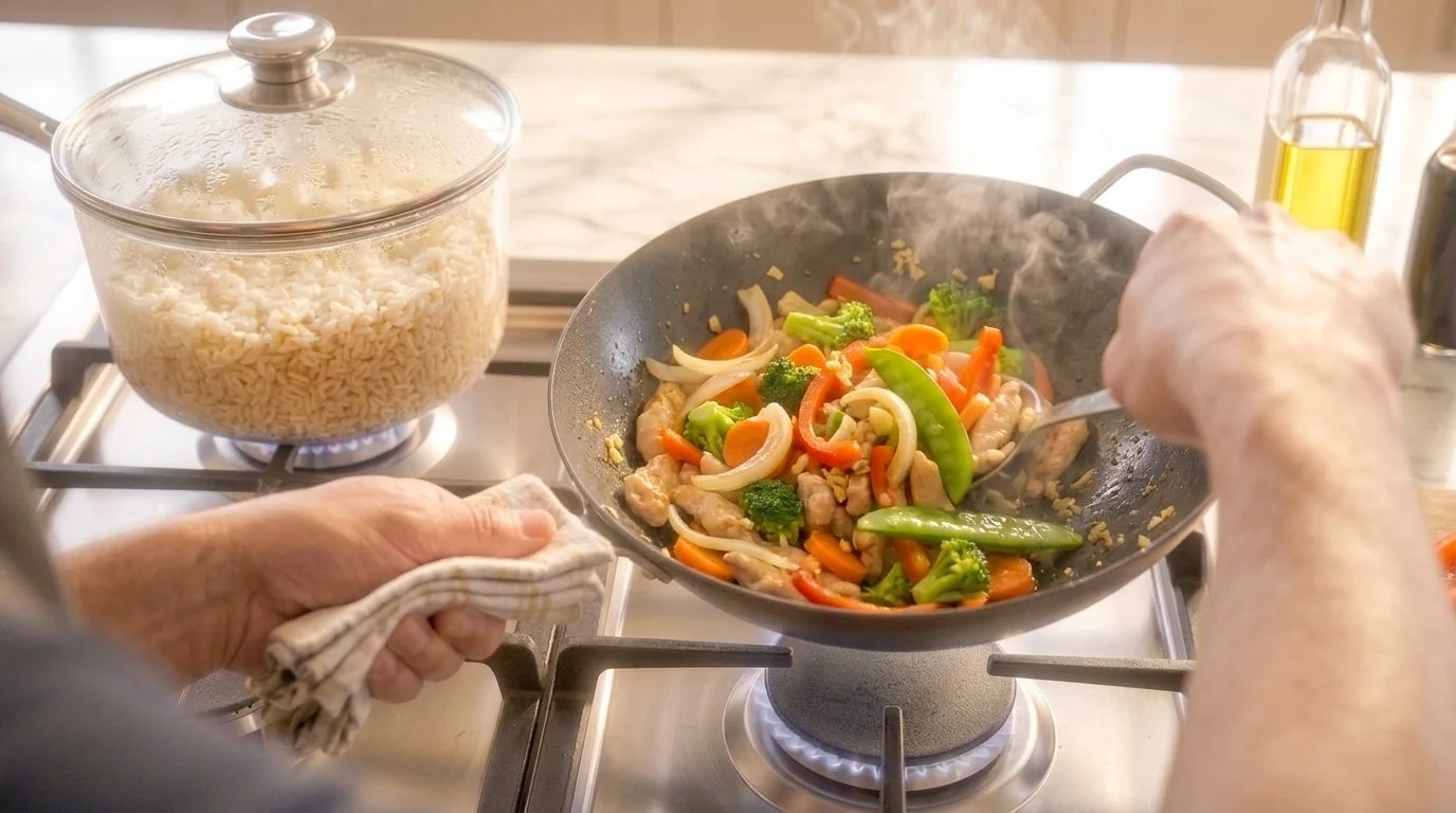 Mediterranean Diet Asian Chicken and Vegetable Stir-Fry Step 6: Stir-Fry Vegetables