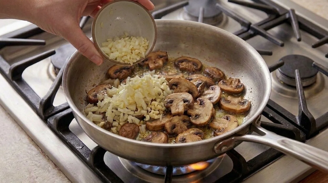 Mediterranean Diet Mushroom Risotto - Step 3: Sweat Aromatics